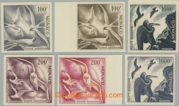 261900 - 1957 Yv.66-68, Birds 100Fr-1000Fr, selection of 6 imperforat