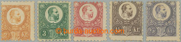 261912 - 1871 Mi.8-10, 12, 13; Franz Joseph I. 2Kr-25Kr copper print,