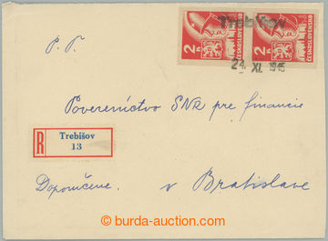 262020 - 1945 Reg letter to Bratislava, franked with. pair stamp. 2 K