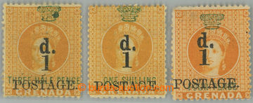 262226 - 1886 SG.37-39, fiskální Chalon Head 1½P, 4P, 1Sh oranžov