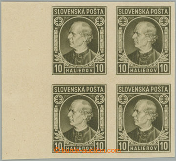 262254 - 1939 Sy.NZ26N, Hlinka 10h olive, imperforated 4-BLOK with L 