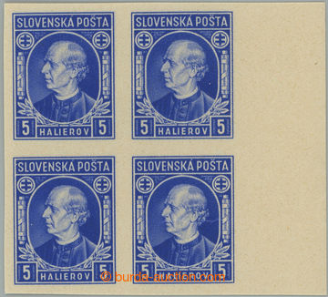 262257 - 1939 Sy.NZ25N, Hlinka 5h blue, imperforated 4-BLOK with R ma