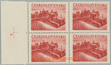 262358 - 1952 Pof.650 plate mark, Agriculture 3Kčs, block of four wi