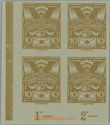 262396 -  PLATE PROOF  values 10h olive, LL corner blk-of-4 with cont