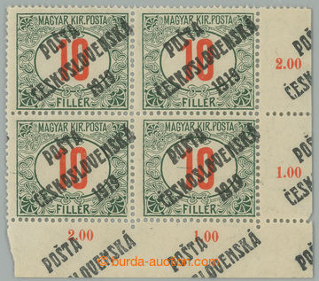 262508 -  Pof.135, Red numerals 10f, LR corner blk-of-4, print overpr