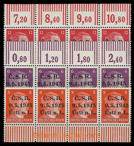 26251 - 1945 Ústí n./L. comp. 3 pcs of 4 stripe German stamp. A. H