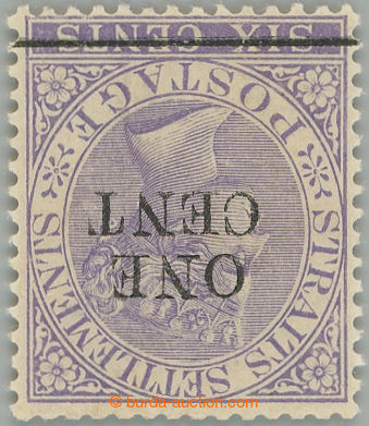 262536 - 1892 SG.90w, Victoria 6c with overprint ONE CENT, wmk INVERT