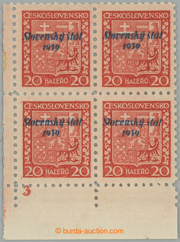 262611 - 1939 Sy.4a DZ, Znak 20h cihlově červená, levý dolní roh