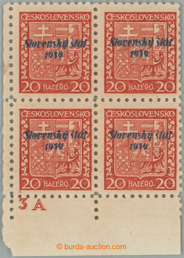 262613 - 1939 Sy.4a plate mark, Coat of arms 20h bricky red, LL corne