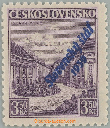 262675 - 1939 Sy.19b, Slavkov 3,50CZK, blue Opt, stamp. with plate va