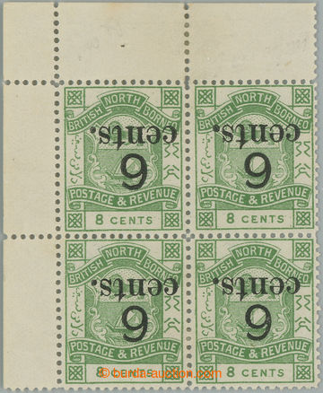 262810 - 1891 SG.55a, block of four Coat of arms 8c with overprint 6 