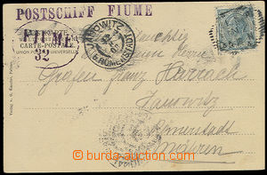 26297 - 1908 Postschiff FIUME  violet straight line postmark + oval 