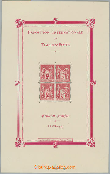 262984 - 1925 Mi.Bl.1, Výstava Paříž 4x5Fr, rozměr 221x140mm; n