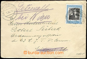 26299 - 1915 envelope on/for FP 26, mounted advertising label World 