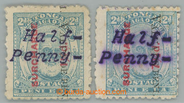 263010 - 1896 SG.36A+37A, Jiří I. 2P modrá s červenými přetisky