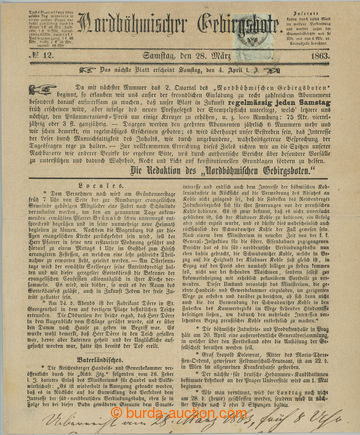 263033 - 1863 newspaper NORDBOHMISCHER GEBIRGSBOTE with revenue ANKUN