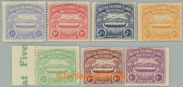 263312 - 1907 SG.1-7, Kanoe ½P - 1Sh; complete set hinged, 5P with l