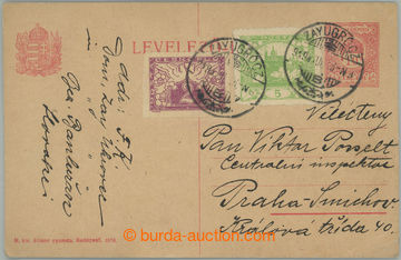 263333 - 1919 CPŘ36, Hungarian PC 10f red, uprated with stamp Hradč