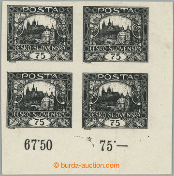 263348 -  PLATE PROOF  values 75h in black color, LR corner blk-of-4 