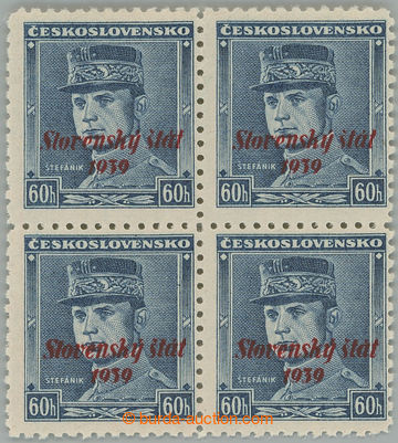 263386 - 1939 Sy.11, Štefánik 60h blue as blk-of-4; mint never hing