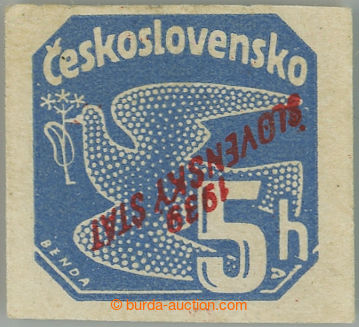 263404 - 1939 Sy.NV2 Pp, Přetisková 5h modrá s PŘEVRÁCENÝM PŘE