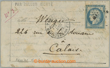 263538 - 1870 PAR BALLON MONTÉ / letter sent from besieged Paris to 