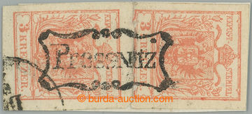 263634 - 1850 Ferch.3H, cut square with 2 stamps Coat of arms 3 Kreuz