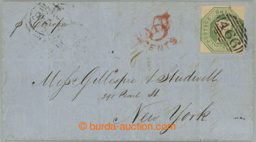 263677 - 1850 skládaný dopis adresovaný do USA, vyfr. zn. 1Sh zele