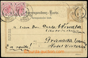 26491 - 1897 PC 2 Kreuzer Mi.P131 to Spain, uprated with stamp 2x 5 