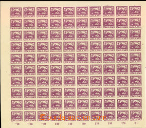 26552 -  Pof.2, 3h violet, complete 100-stamps sheet with margin and