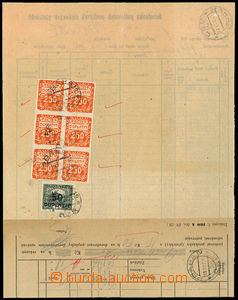 26638 - 1922 accounting sheet franked on back side i.a. 6 block stam