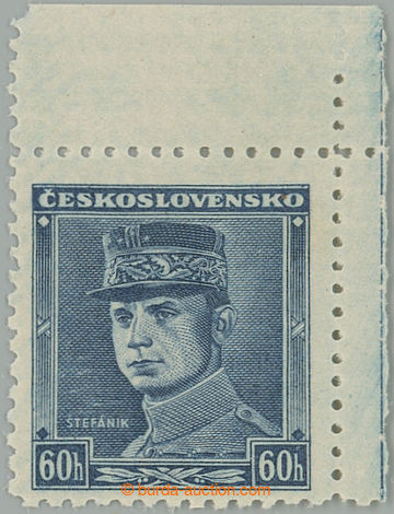 266386 - 1939 Sy.1, Blue Štefánik 60h, UR corner piece; mint never 