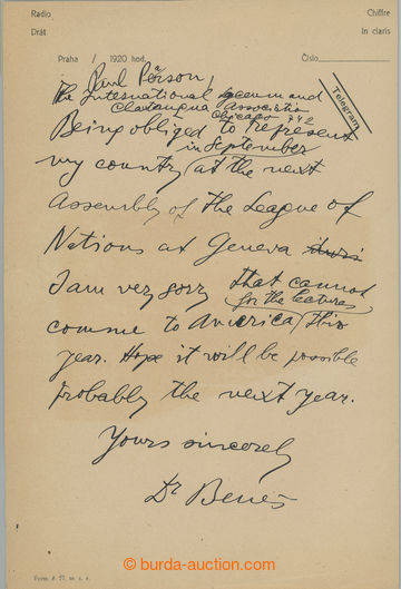 267708 - 1920 BENEŠ Edvard (1884-1948), druhý čs. prezident a mini