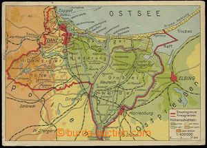 26796 - 1938 color map territory Die Freie town Danzig, two pulled-d