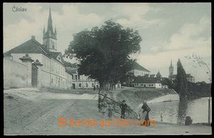 26816 - 1910? Čáslav, view from water with people, monochrome, gre