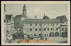 26833 - 1921 Český Krumlov, náměstí s lidmi, nazelenalý tón, 