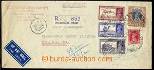 26922 - 1939 Reg and airmail letter to Prague, with SG.250, 259, 254