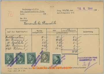 269696 - 1944 formulář zaslaný poštovním ředitelstvím Praha 18