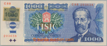 270872 - 1993 Ba.CZ3a, 1000Kčs 1985 s nalepeným kolkem, série C88,