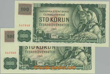 270919 - 1993 ČÍSELNÁ POSTUPKA / Ba.CZ1Ab1, 100Kčs 1961 s nalepen