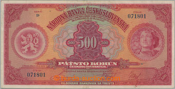 271445 - 1929 Ba.23c, 500Kč 1929, série D, perforace SPECIMEN; siln