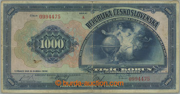 271452 - 1932 Ba.26, 1000Kč 1932, série A, neperforovaná; v kří�