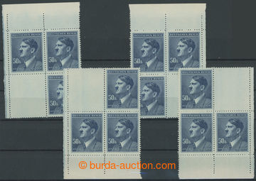 271748 - 1941 Pof.99, A.H. 50K modrá, kompletní sestava 4 rohových