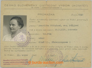 272247 - 1945 průkaz Čs. ústředního výboru ve Vídni s potvrzen