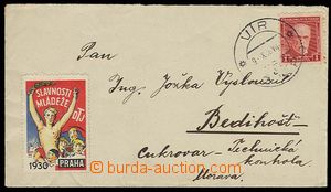 27241 - 1930 obyčejný dopis na přední straně s vylepenou nálep