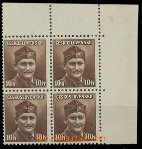 27277 - 1945 London-issue, Pof.388, UR corner blk-of-4 with printing