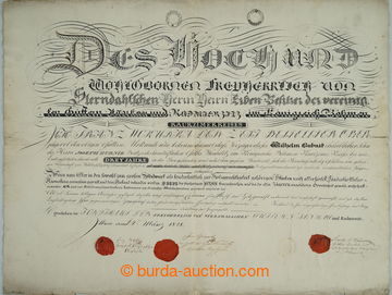 272881 - 1828 MYSLIVECKÝ DIPLOM / vystavený na jméno Wilhelm Bubni