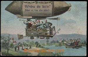 27293 - 1915 barevná kolážová pohlednice vojáků s pivem, letí