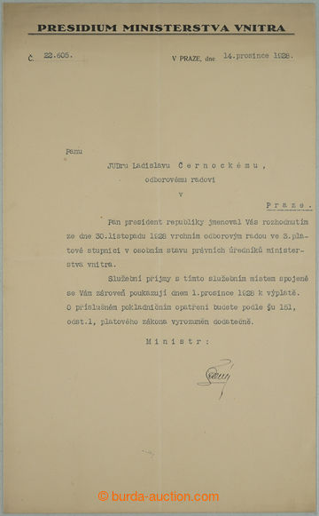 272954 - 1928 ČERNÝ Jan (1874-1959), čs. politik a úředník, př