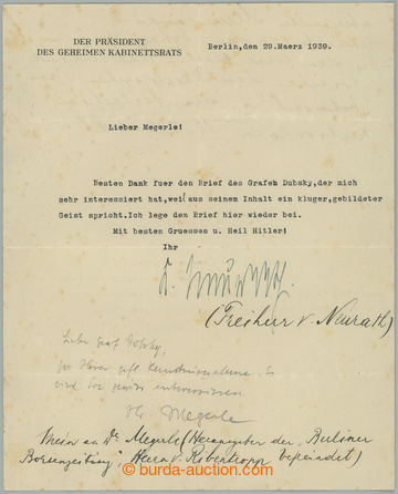 273278 - 1939 NEURATH Konstantin von (1873-1956), německý nacistick